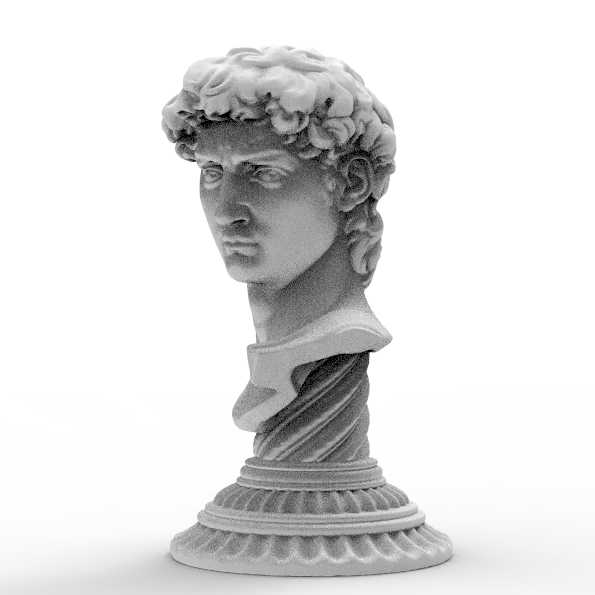 Bust of Michelangelo's David in metal