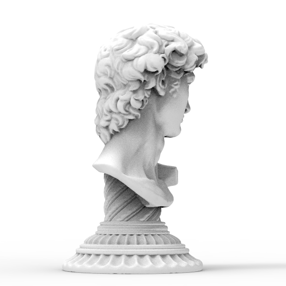 Bust of Michelangelo's David in metal