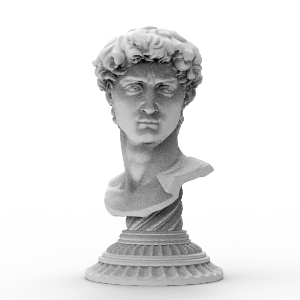 Bust of Michelangelo's David in metal