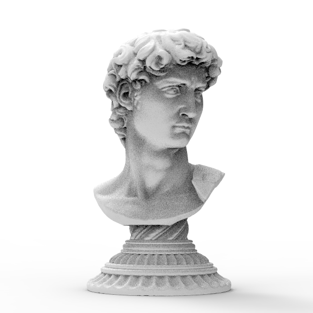 Bust of Michelangelo's David in metal