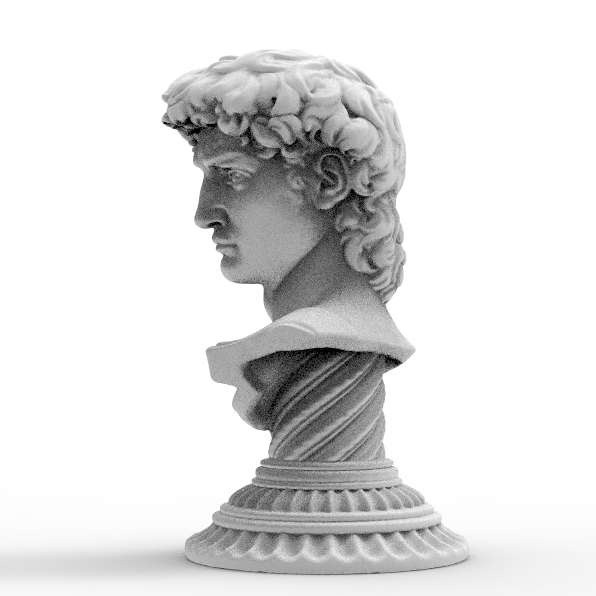 Bust of Michelangelo's David in metal