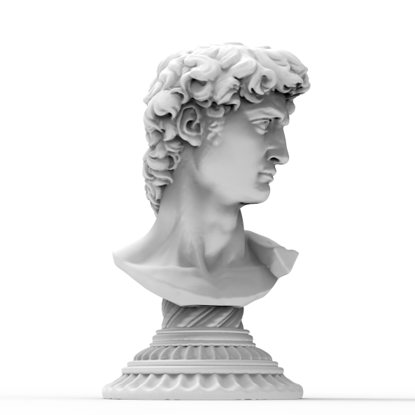 Bust of Michelangelo's David in metal